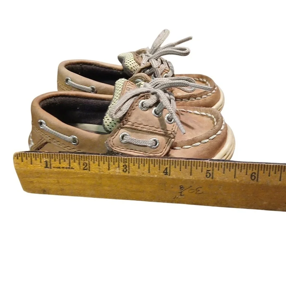 Sperry Toddler Boys Size 5M Top Sider Brown Leather Boat Shoes Hook & Loop Close
